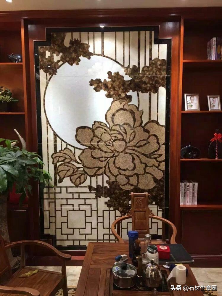 大理石地面水刀拼花效果图,100多平方水刀拼花图片