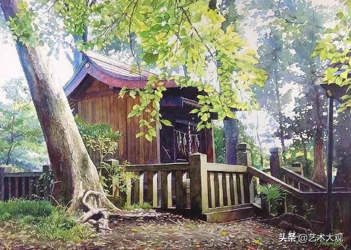 日本淡彩水彩画,日本富士山水彩画欣赏