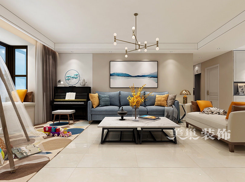 美巢装饰郑州,郑州110平米美式轻奢装修