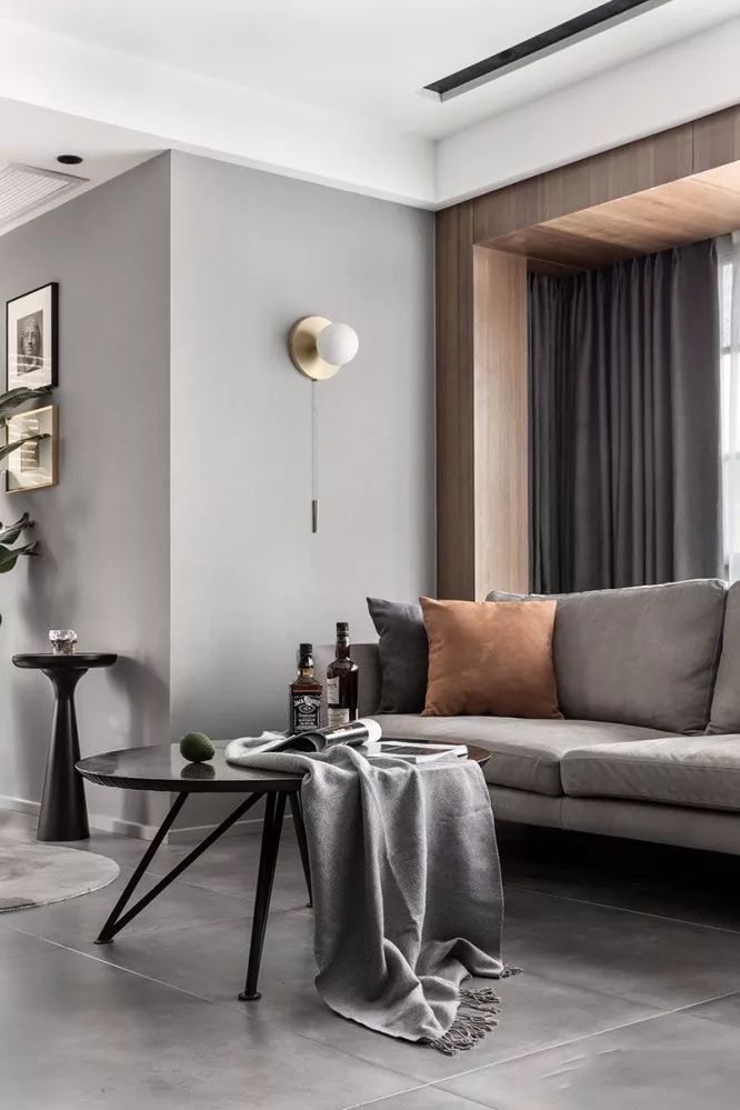 客厅大面积地砖深灰色铺贴效果图,客厅地砖简约铺贴图