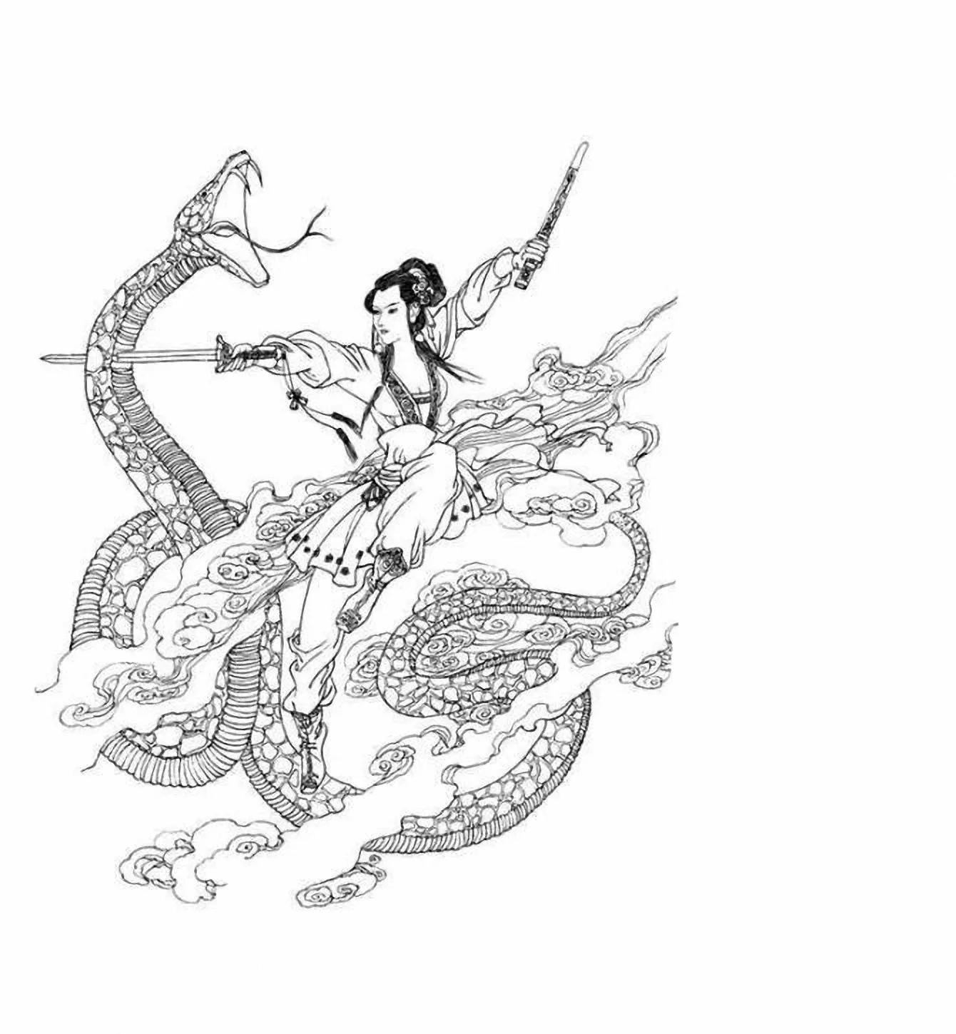 图谱神话人物工笔画白描,国画工笔人物白描图片大全大图