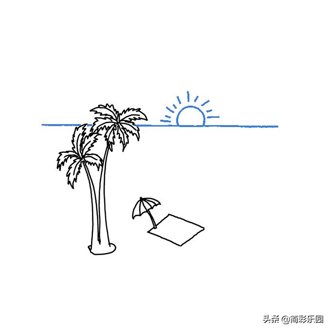 海滩怎么画简笔画,很简单的海滩怎么画用铅笔画