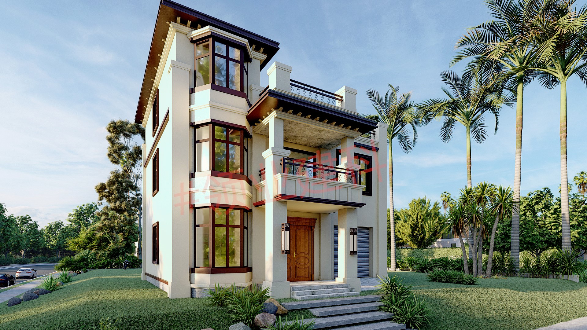 性价比“超高”的现代三层别墅，堂屋车库大套房，三胎来了也不愁