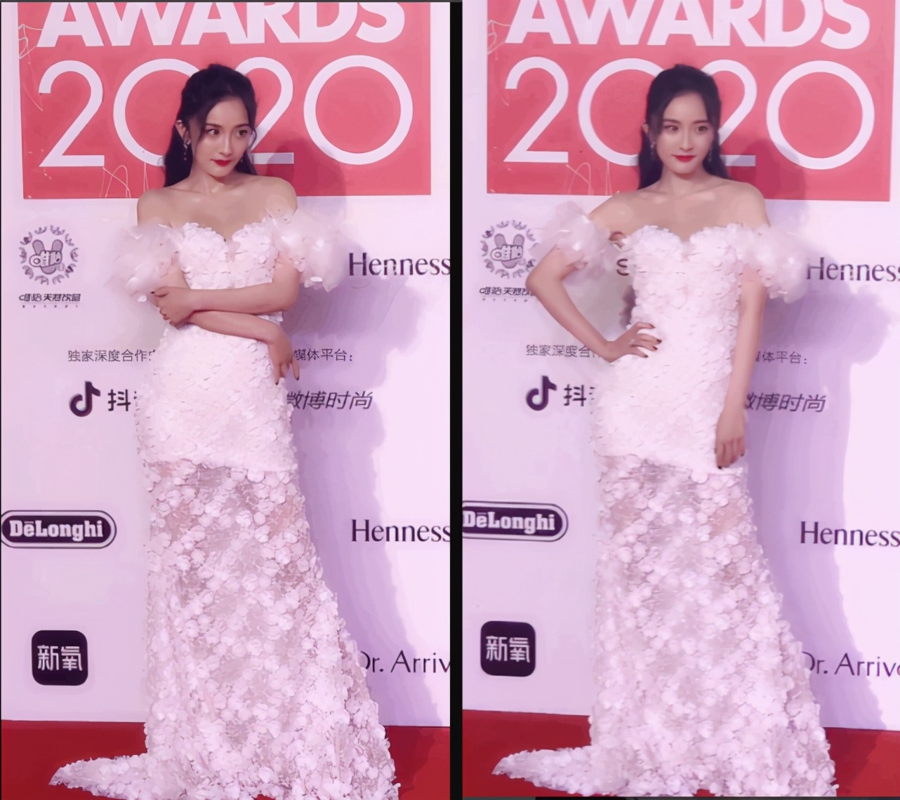 乔欣红色丝绒长裙造型,钟楚曦发型乔欣