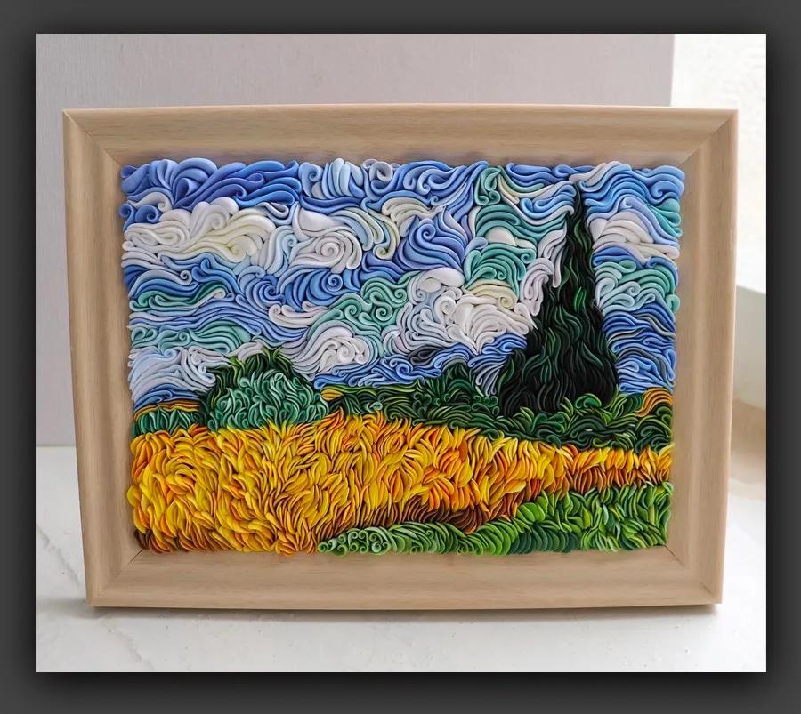 轻粘土手工风景画作品,超轻粘土制作简单的风景画