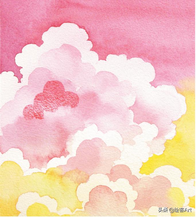 用水彩颜料画天空还有云朵,有手就能画的绘画
