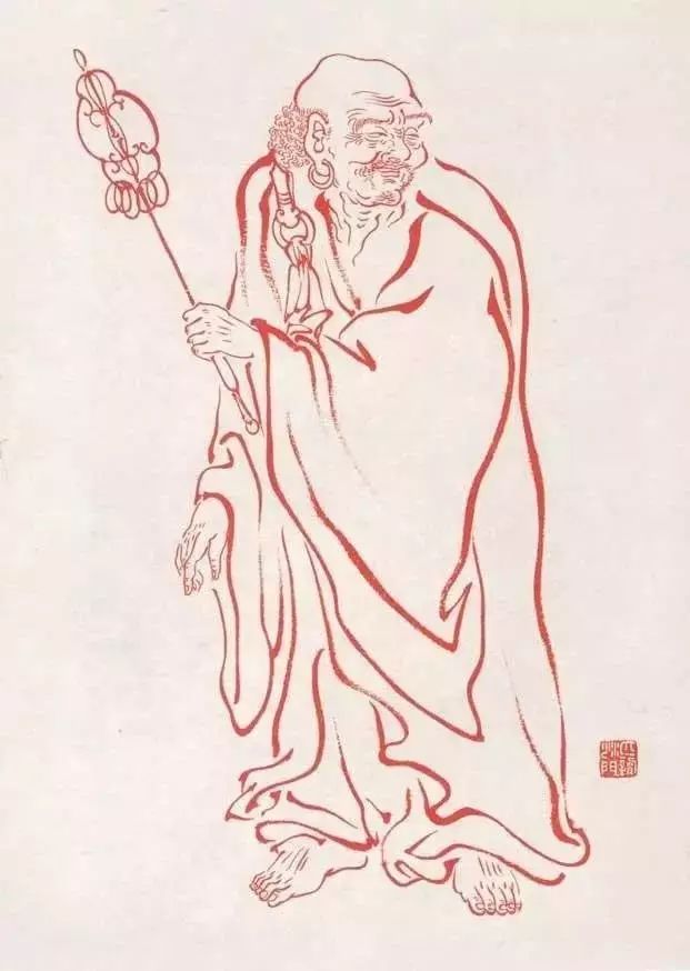 弘一法师的蓝底描金十八罗汉作品,弘一大师100万罗汉图写意