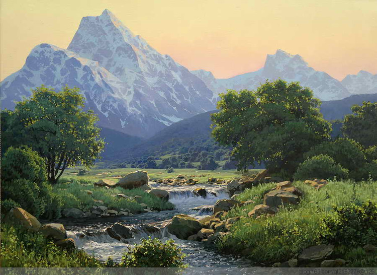 俄罗斯画家画水风景,俄罗斯远山风景油画100幅