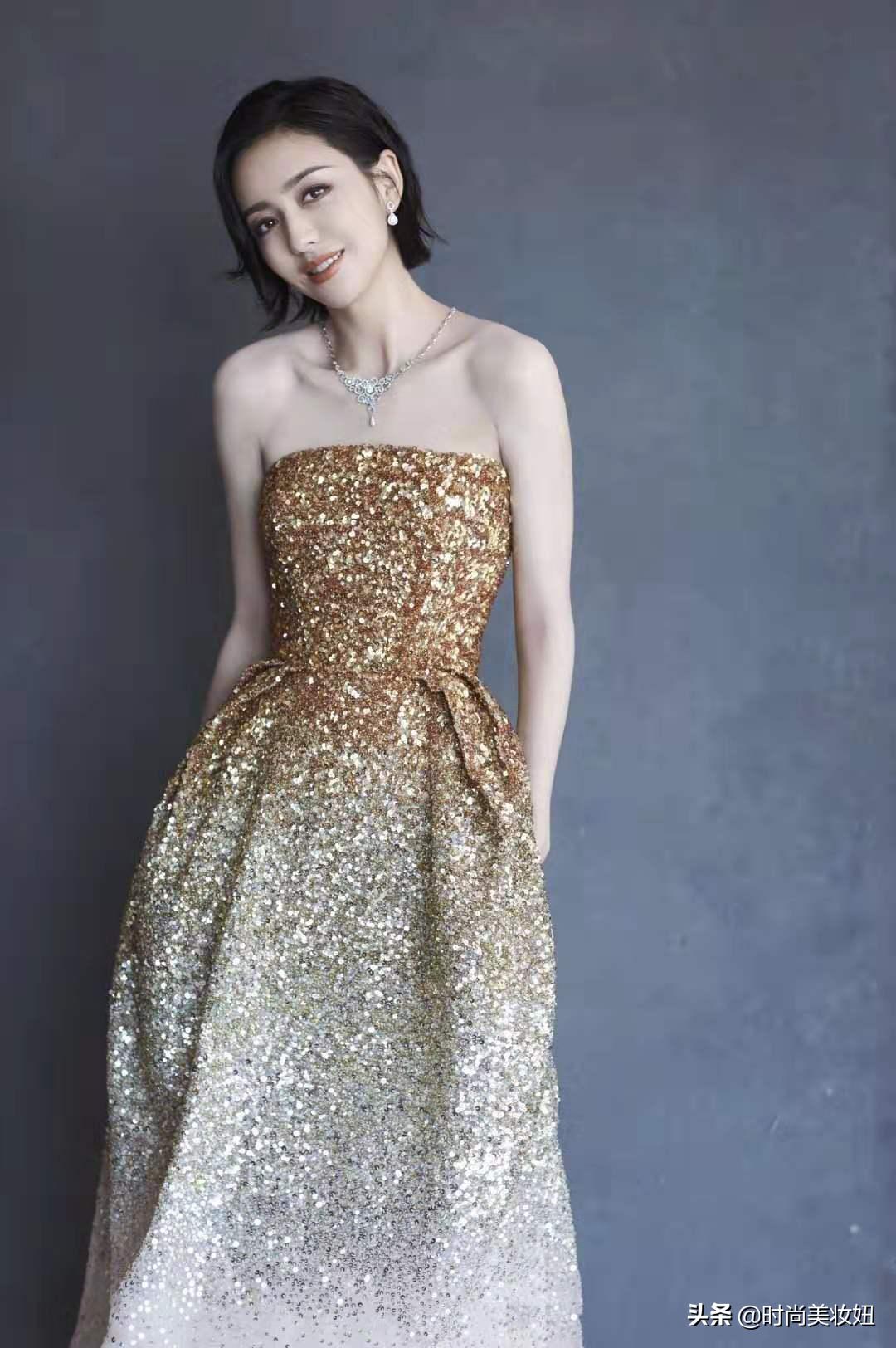 佟丽娅香槟礼服,佟丽娅香槟礼服近照