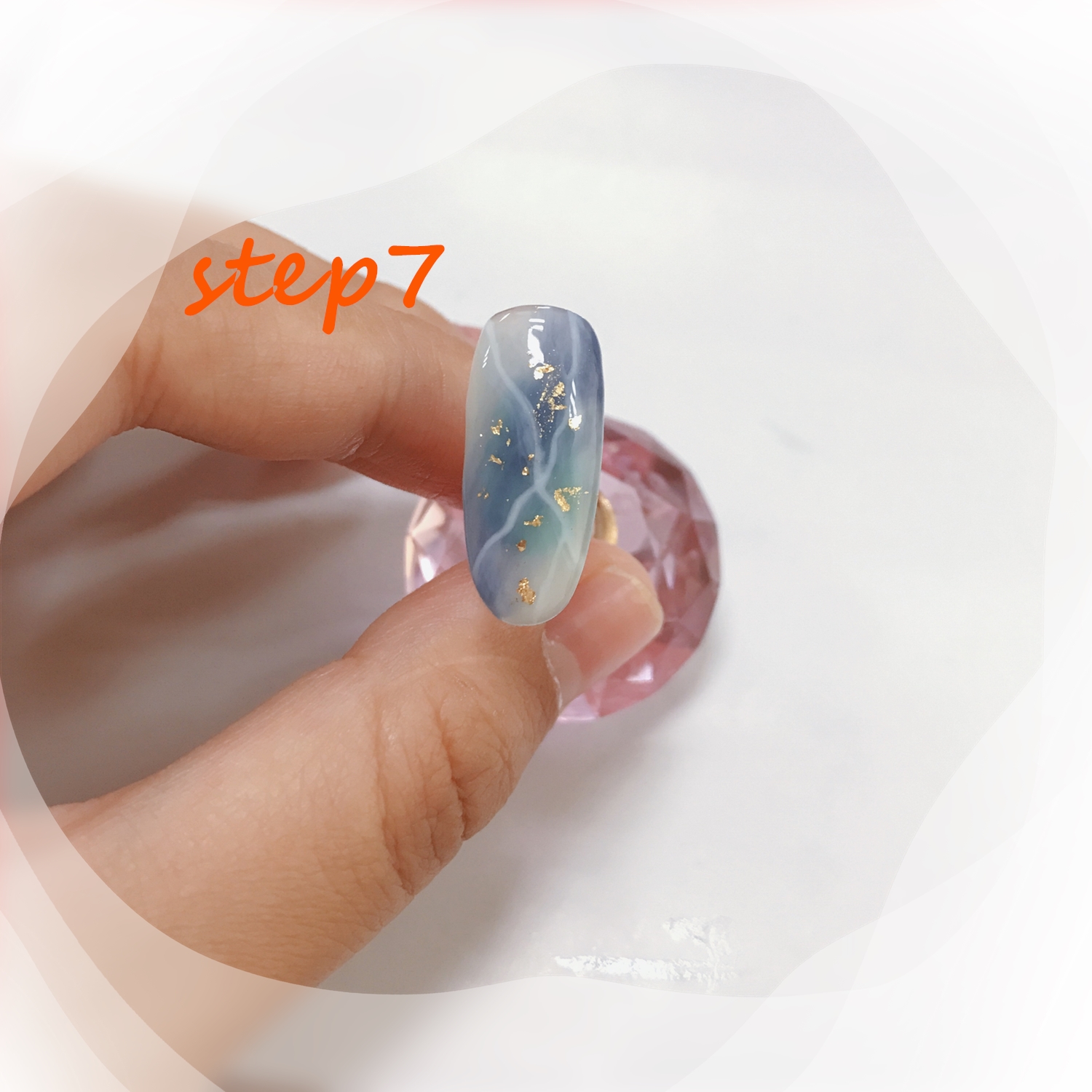 晕染蓝色美甲教程,仙气美甲晕染款式