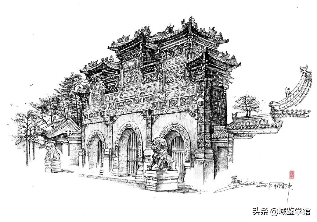 另类钢笔手绘,钢笔速写古建风景