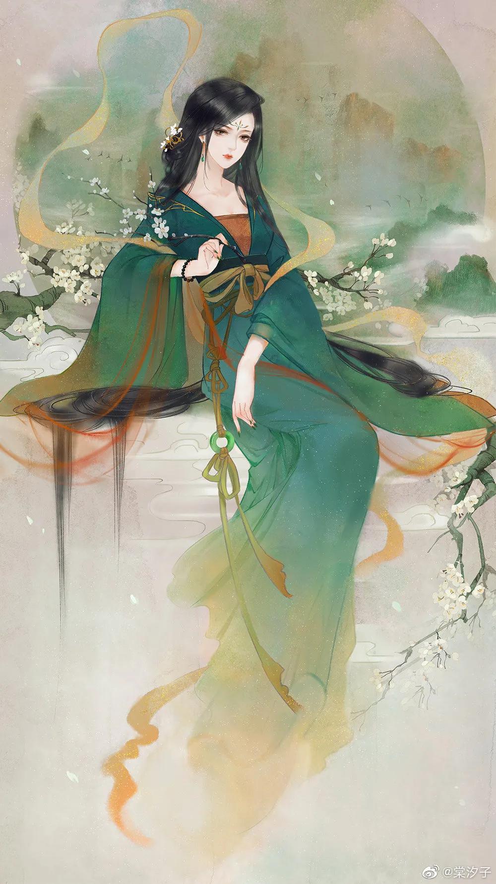 古风水墨花草插画图,古风风景插画全屏壁纸