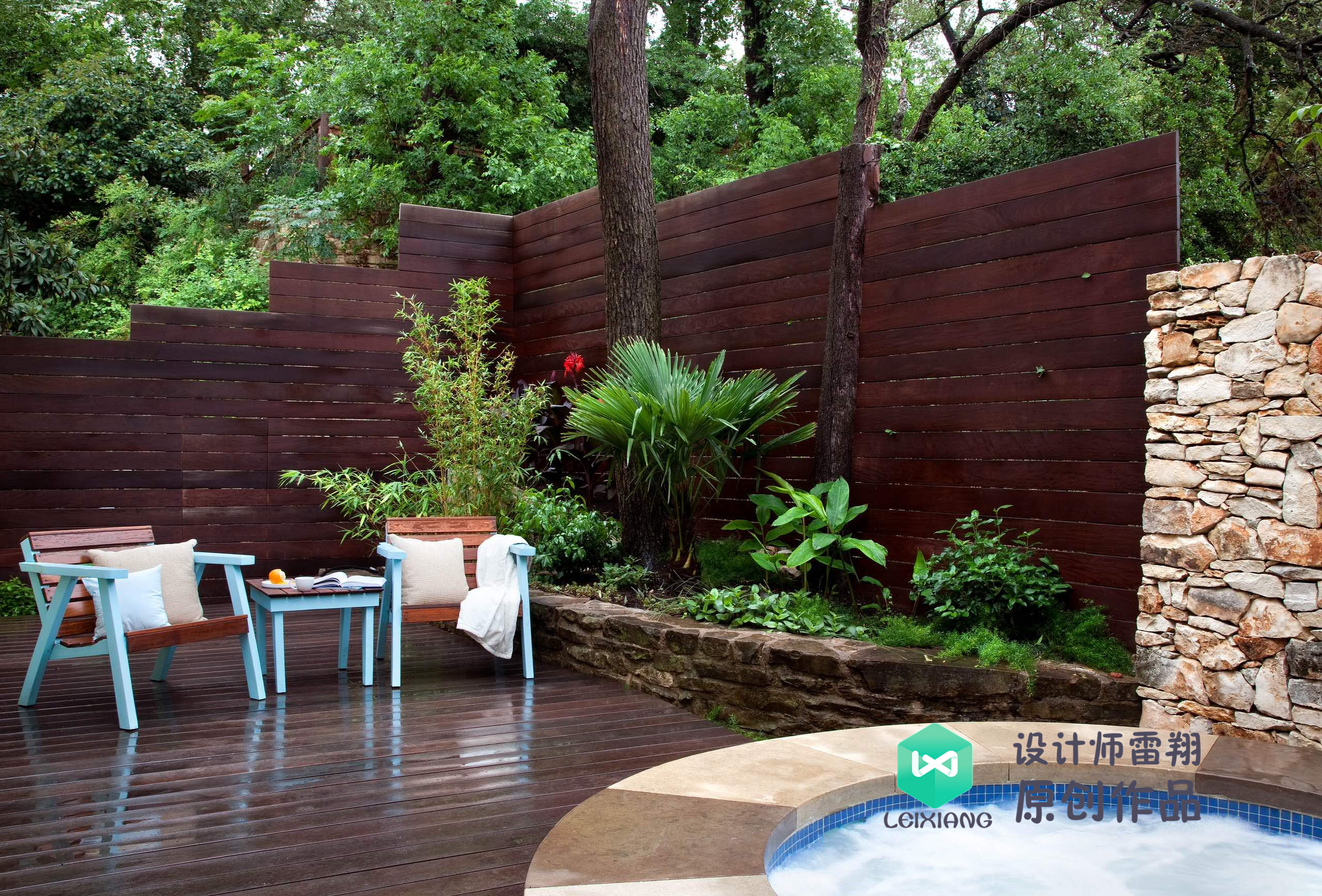 庭院防腐木颜色搭配效果图,庭院怎么铺装防腐木