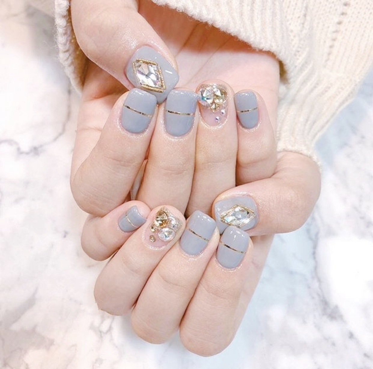 闪亮又质感的美甲造型,超亮异形美甲钻