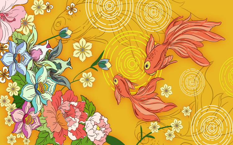 中国风墙绘素材图片国潮科技感,国潮风手绘背景墙