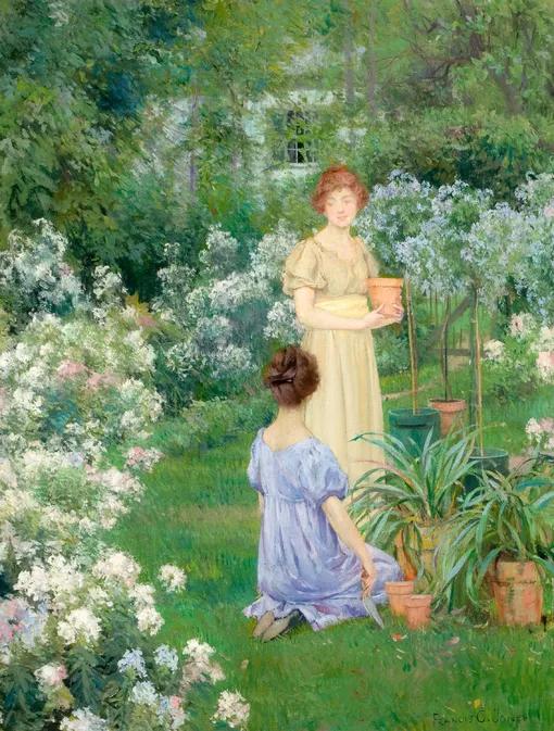 托马斯花园风景油画,花园油画图片风景