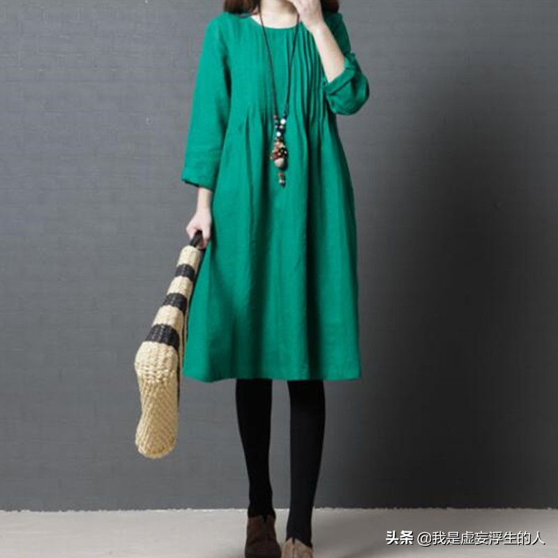 棉麻韩版宽松连衣裙120斤到220斤,180斤棉麻显瘦连衣裙时尚简洁大方