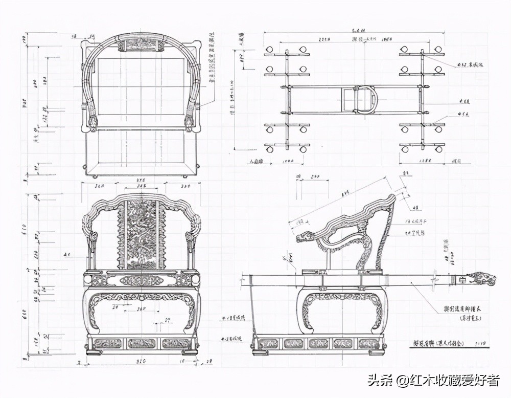 中国传统家具手绘三视图,古典家具设计图纸