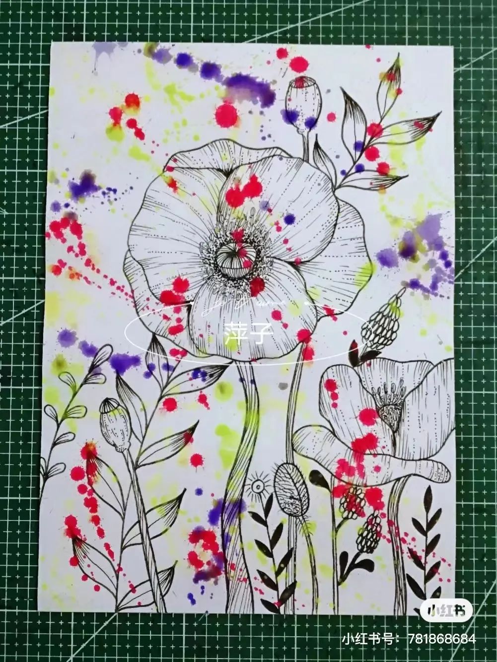 花卉简单线描创意画,花草线描画装饰