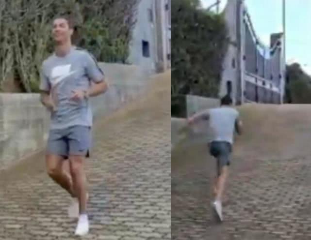 c罗搬球门,c罗与迷你罗在球场踢球热爆球迷