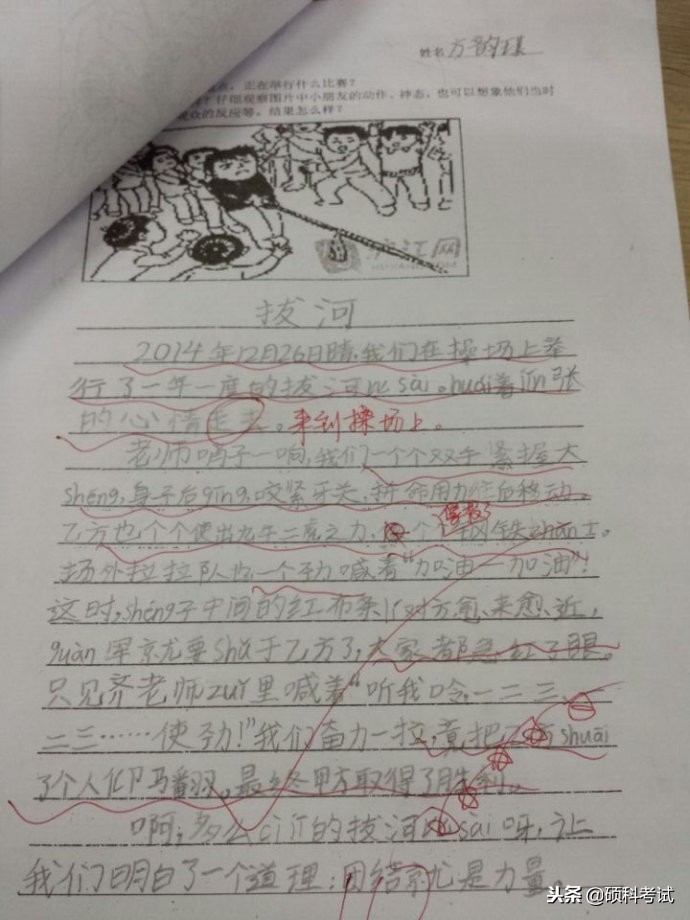 一年级看图写话公园拔河,森林运动会看图写话拔河