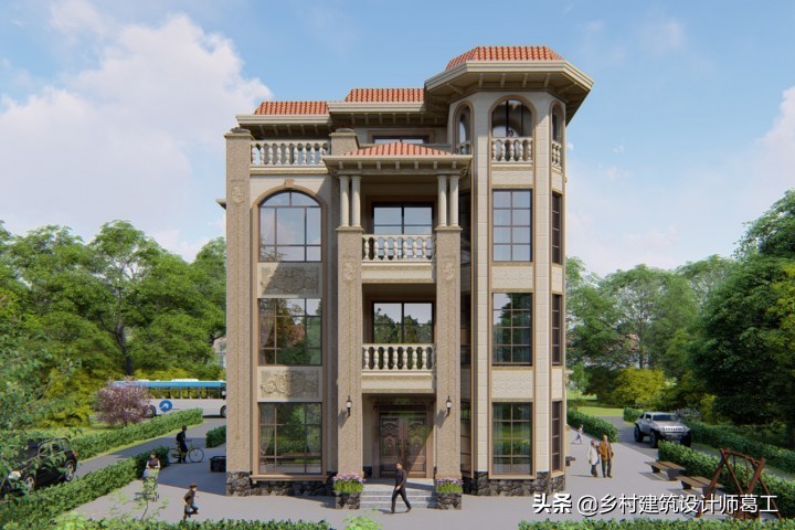 带堂屋神位独立厨房的二层半别墅,侧面独立厨房二层欧式别墅