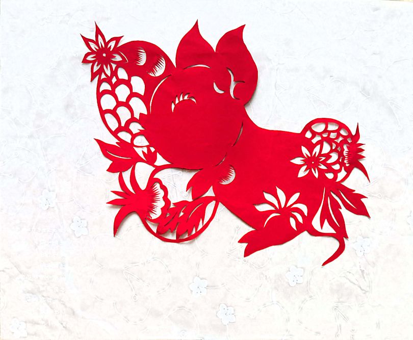 小猪坐石榴，越过越富有