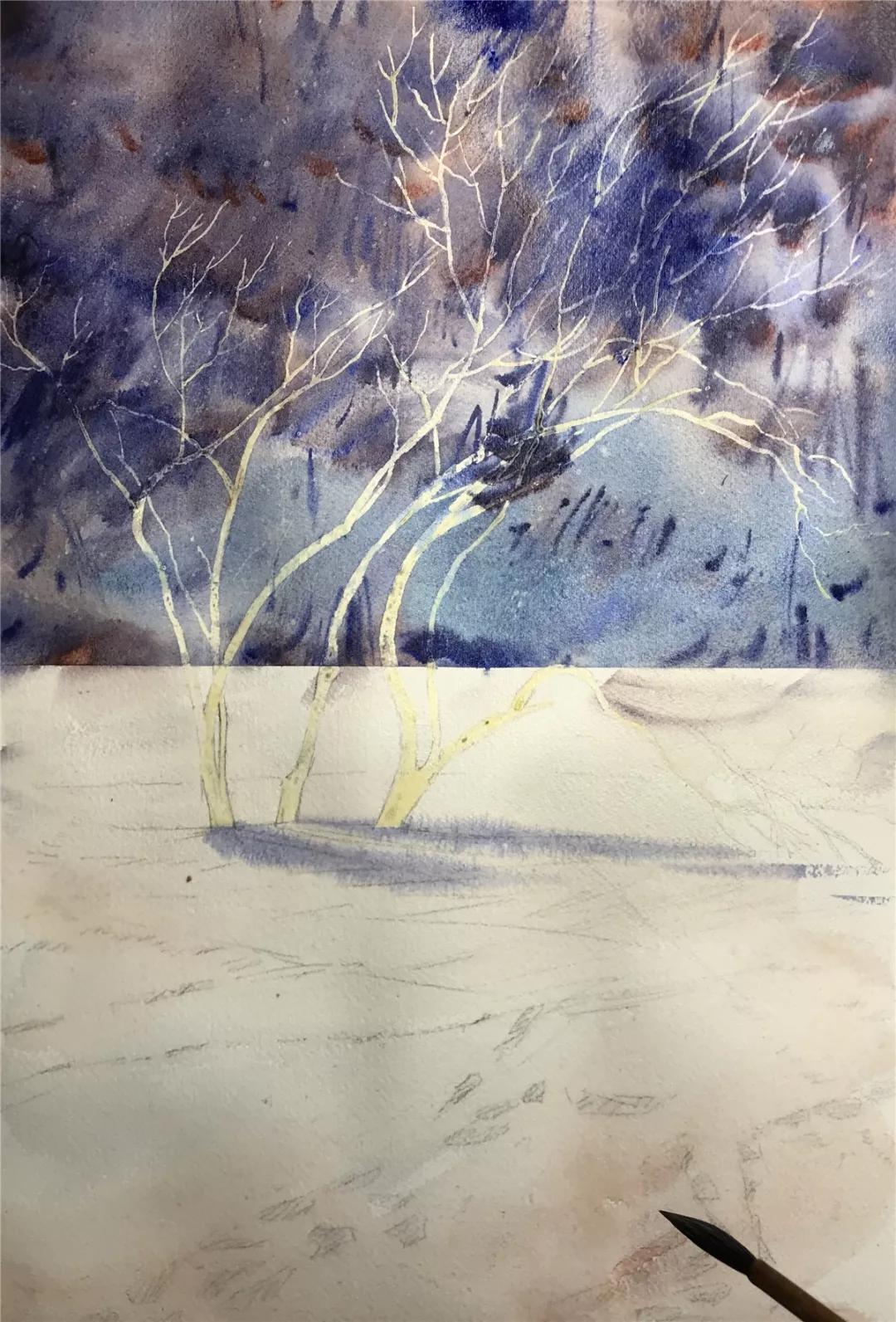 100幅风景写生水粉画教程,如何画雪景图水彩画教程