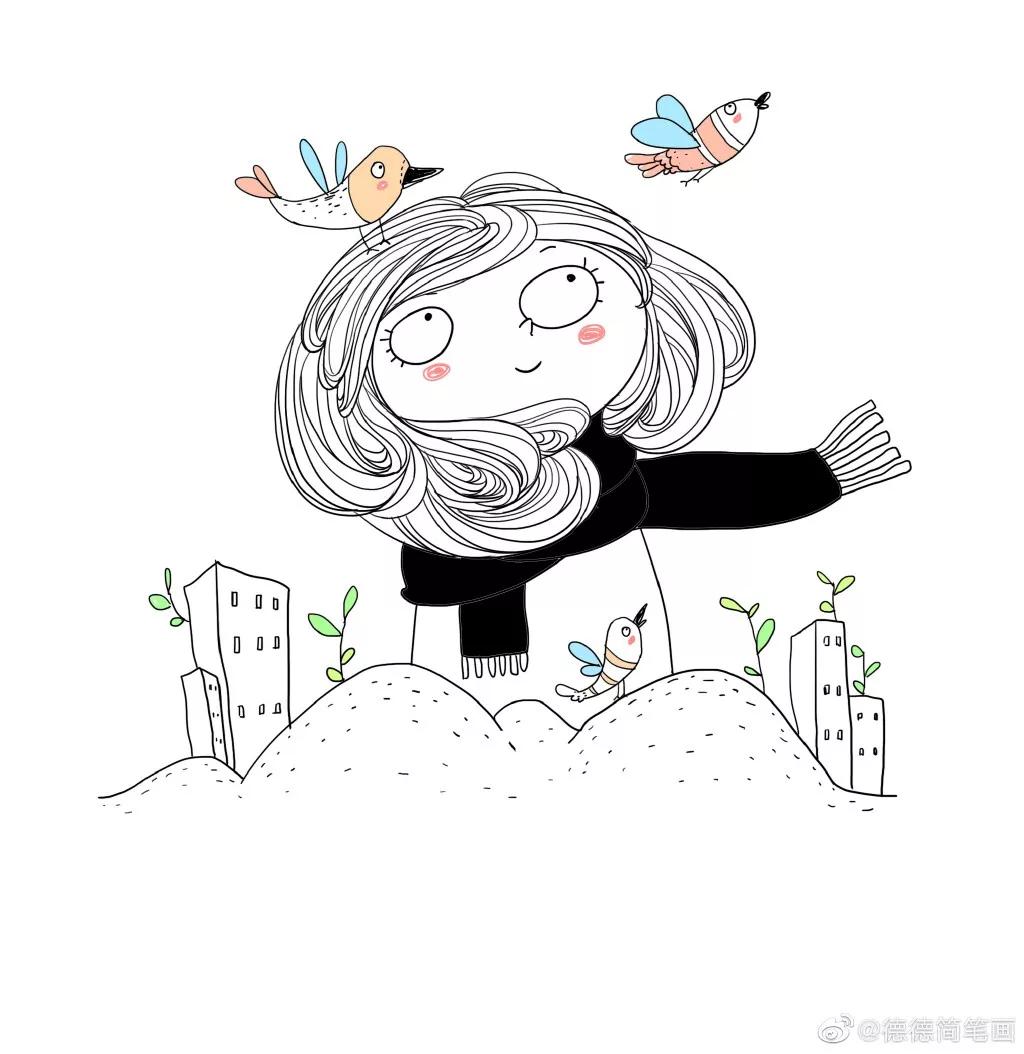 简单清新花卉的简笔画图片大全,唐老鸭简笔画可爱清新小女孩