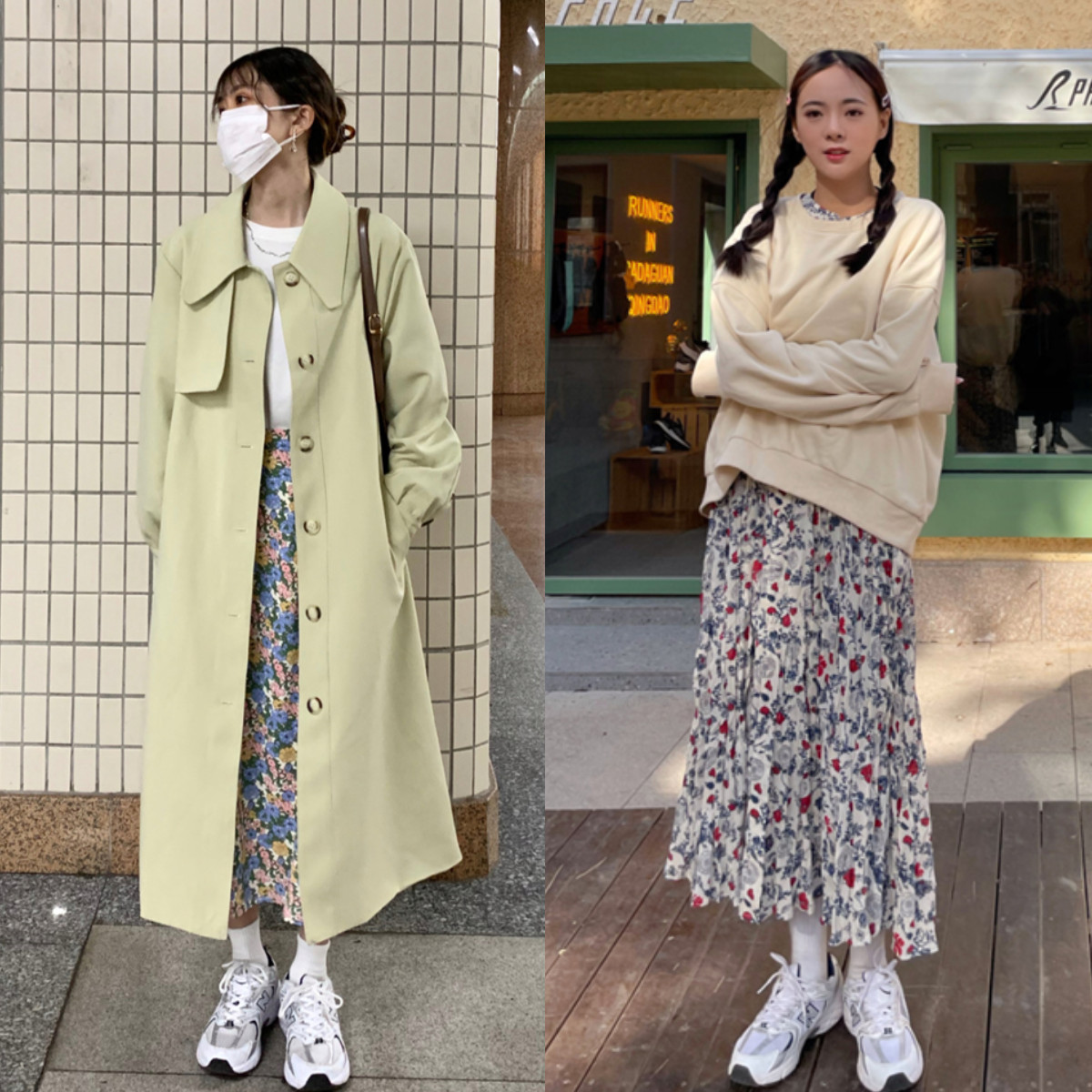 裙子运动鞋搭配秋冬款,运动鞋搭配裙装这种造型更加时髦