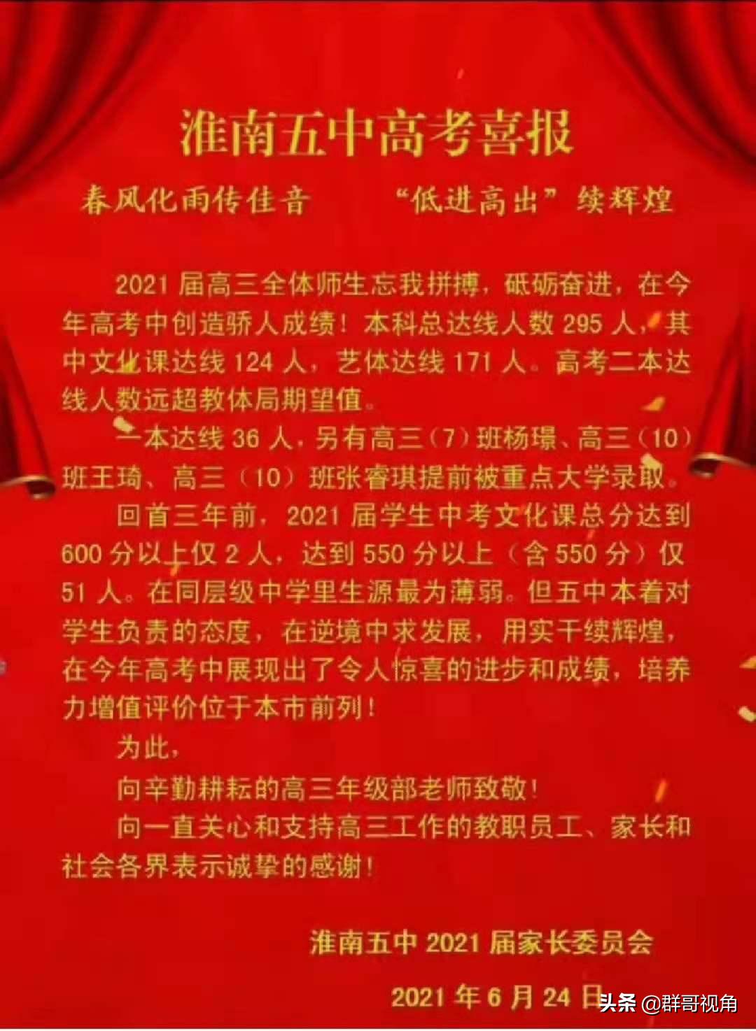 我市淮南高考喜报,淮南今年各高中高考成绩