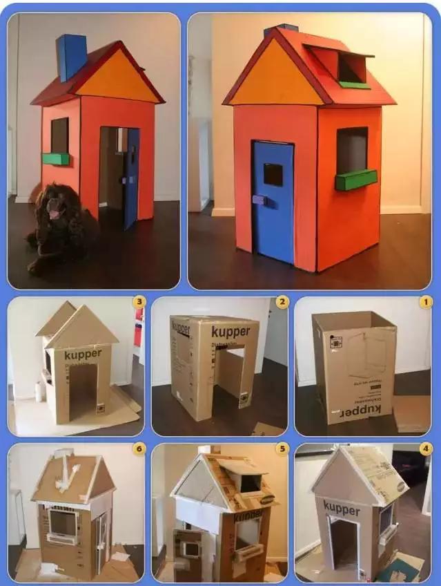 废旧纸盒制作儿童玩具房子,用纸箱做大黄蜂汽车详细教程