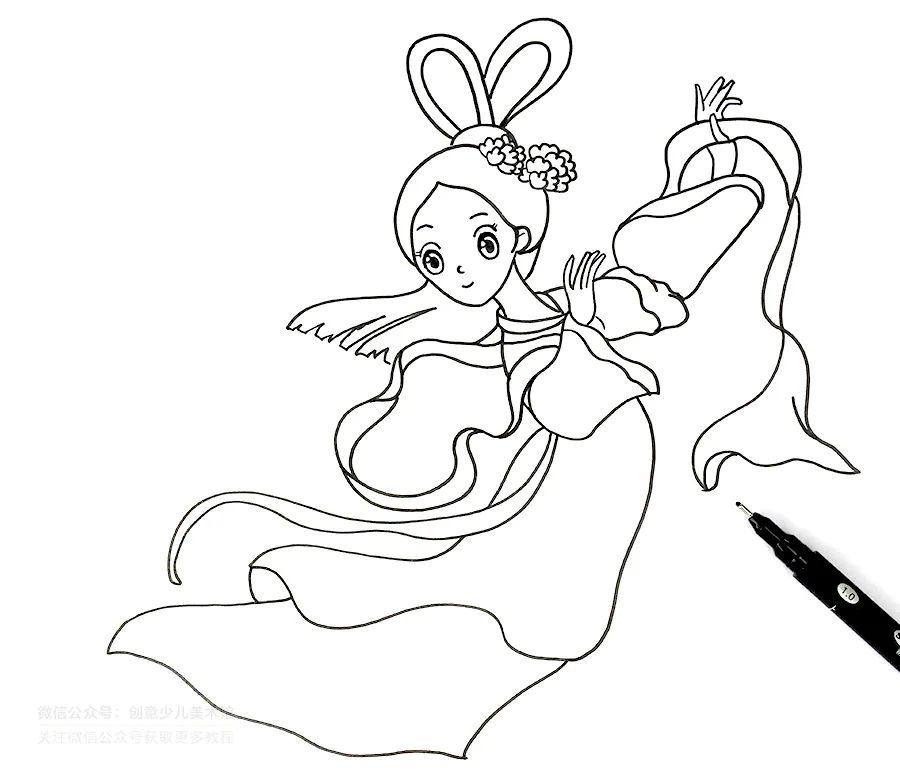 但愿人长久简笔画,千里共婵娟儿童画