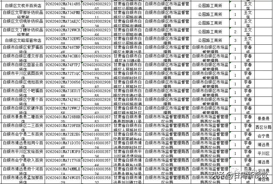 白银264户个体户涉嫌提交虚假材料拟撤销注册登记