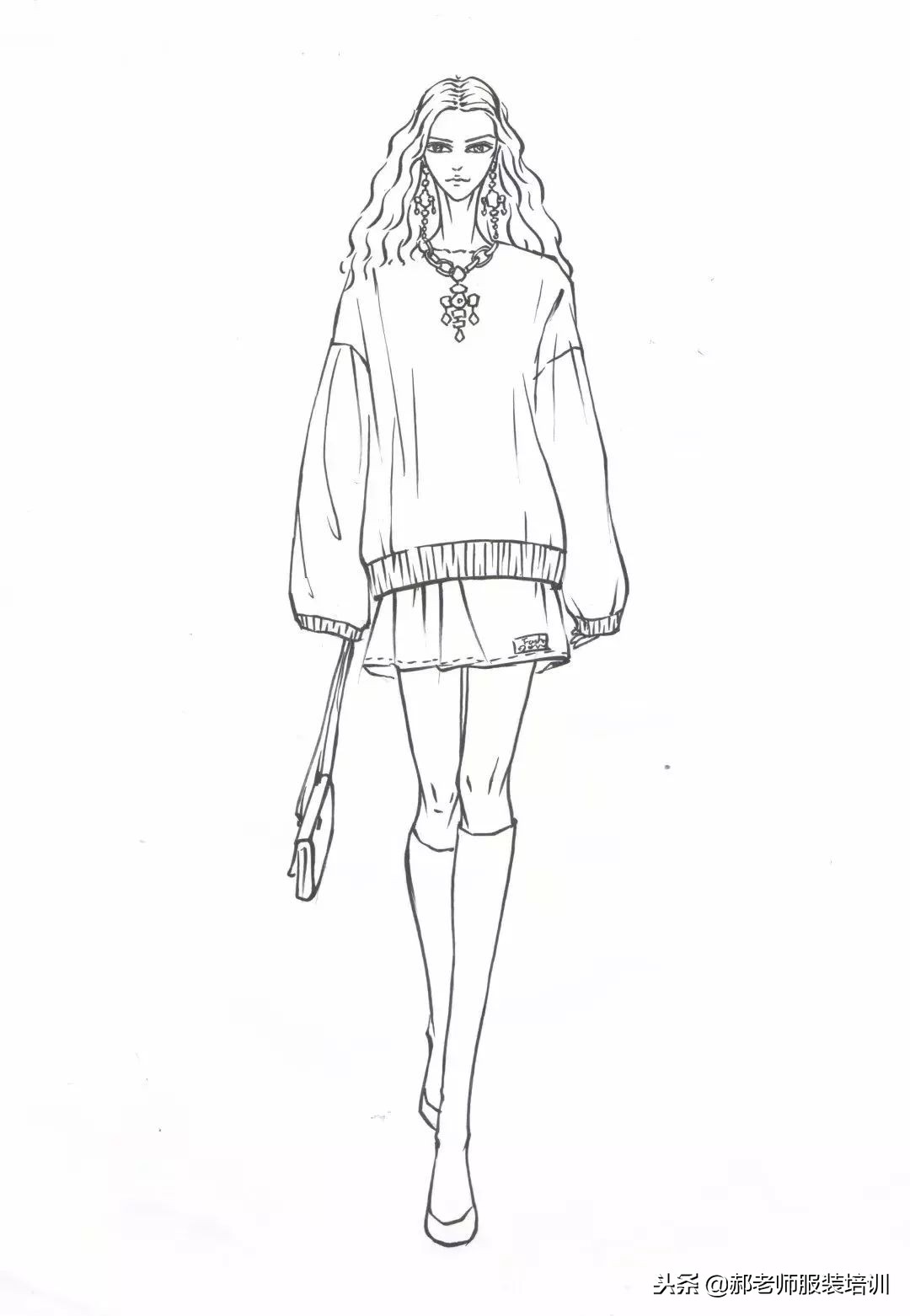 服装画弯线技巧,服装勾线教程