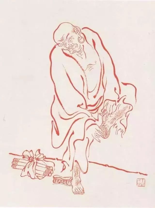 弘一法师的蓝底描金十八罗汉作品,弘一大师100万罗汉图写意