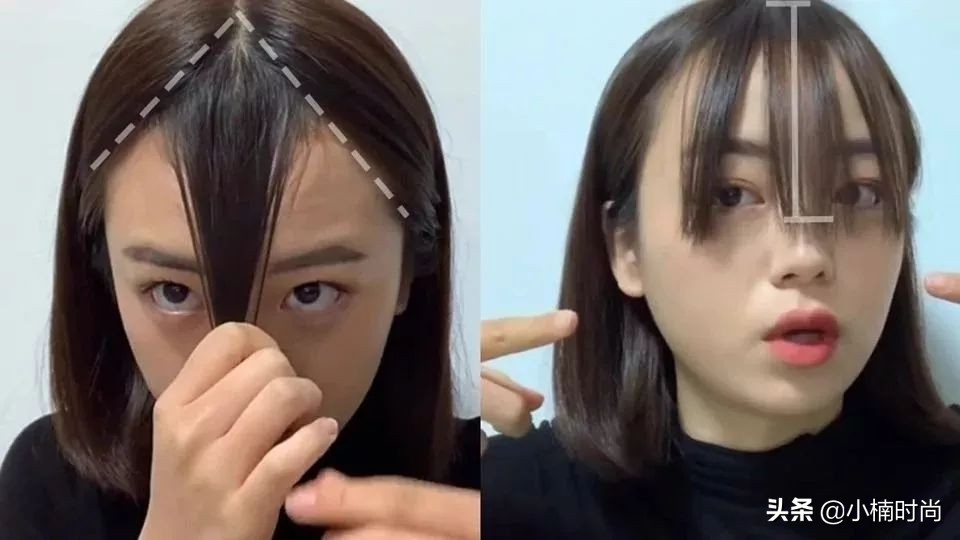 太阳穴凹陷窄额头长刘海造型,中短地雷刘海