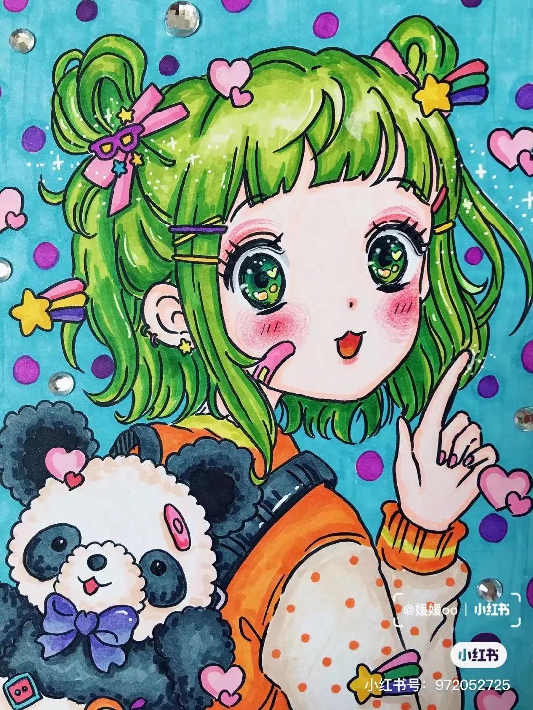 色彩缤纷的马克笔装饰画,60色的马克笔画简单的动漫画