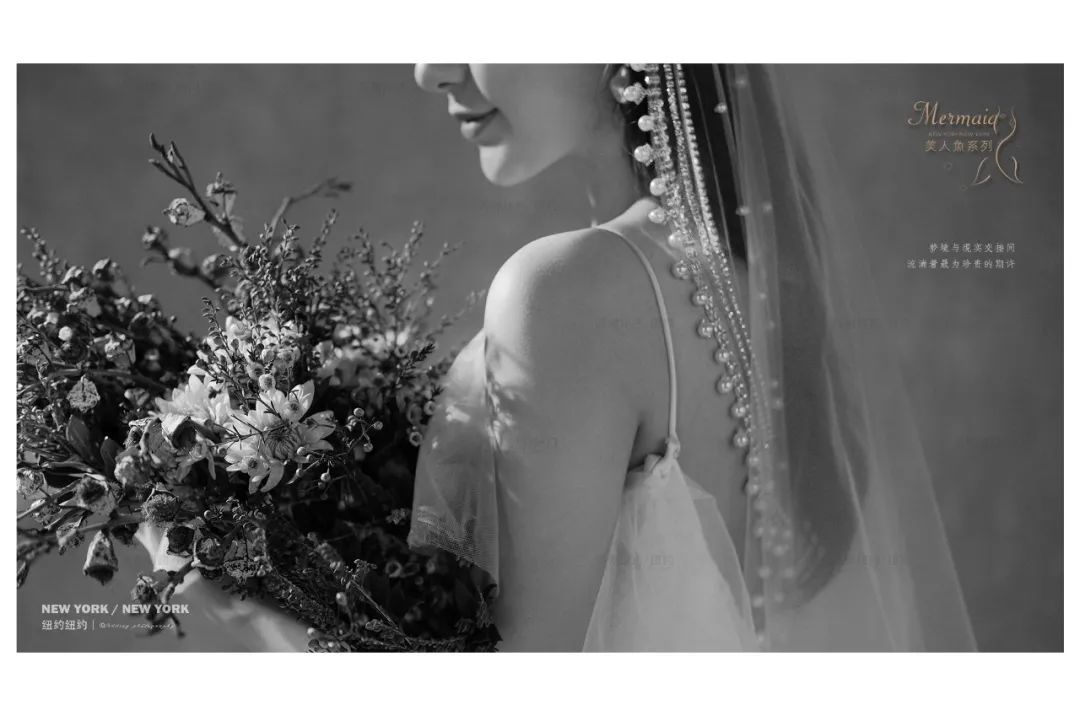 白色蝴蝶结油画婚纱照,森系油画风格婚纱照不戴帽子戴花