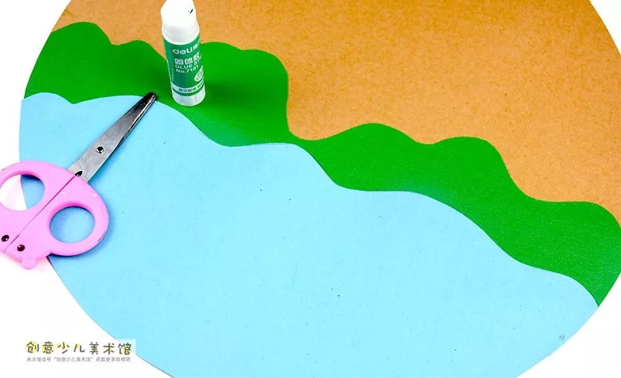 儿童水粉画池塘里的大白鹅,池塘大白鹅儿童画