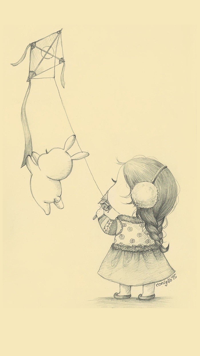 少女与兔子插画,兔子手绘创意插画