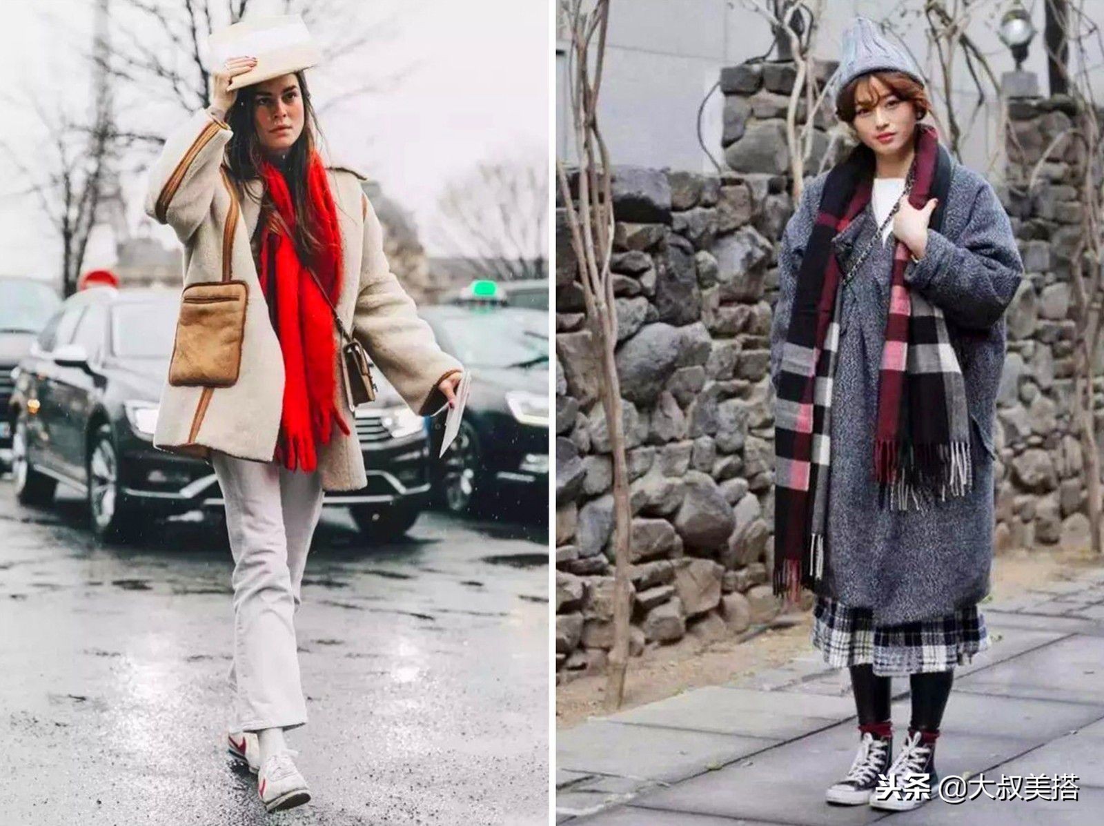 穿大衣冬季长款围巾系法大全,冬季配羊毛大衣围巾系法大全