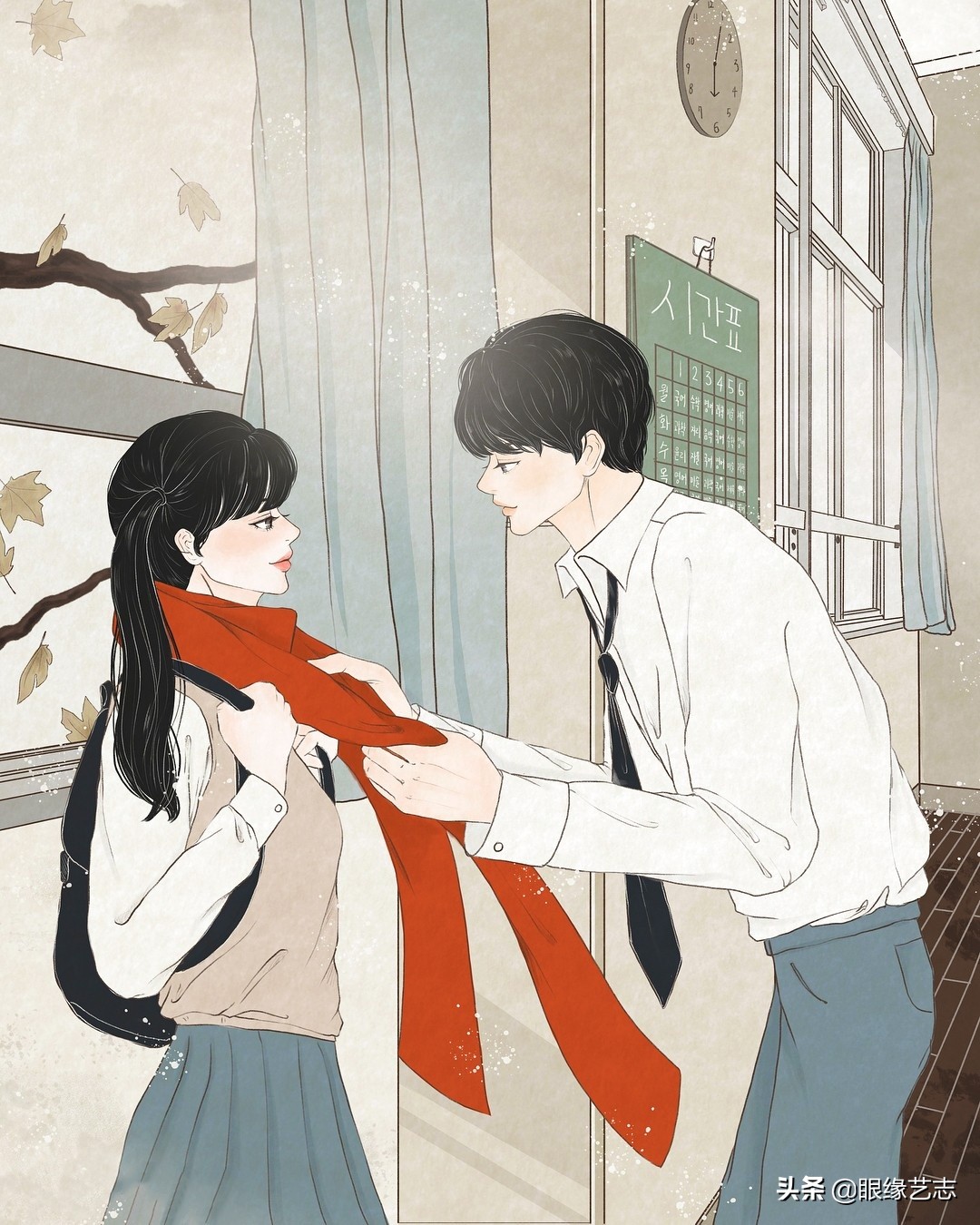 韩国插画温馨情侣,韩国插画幸福时光