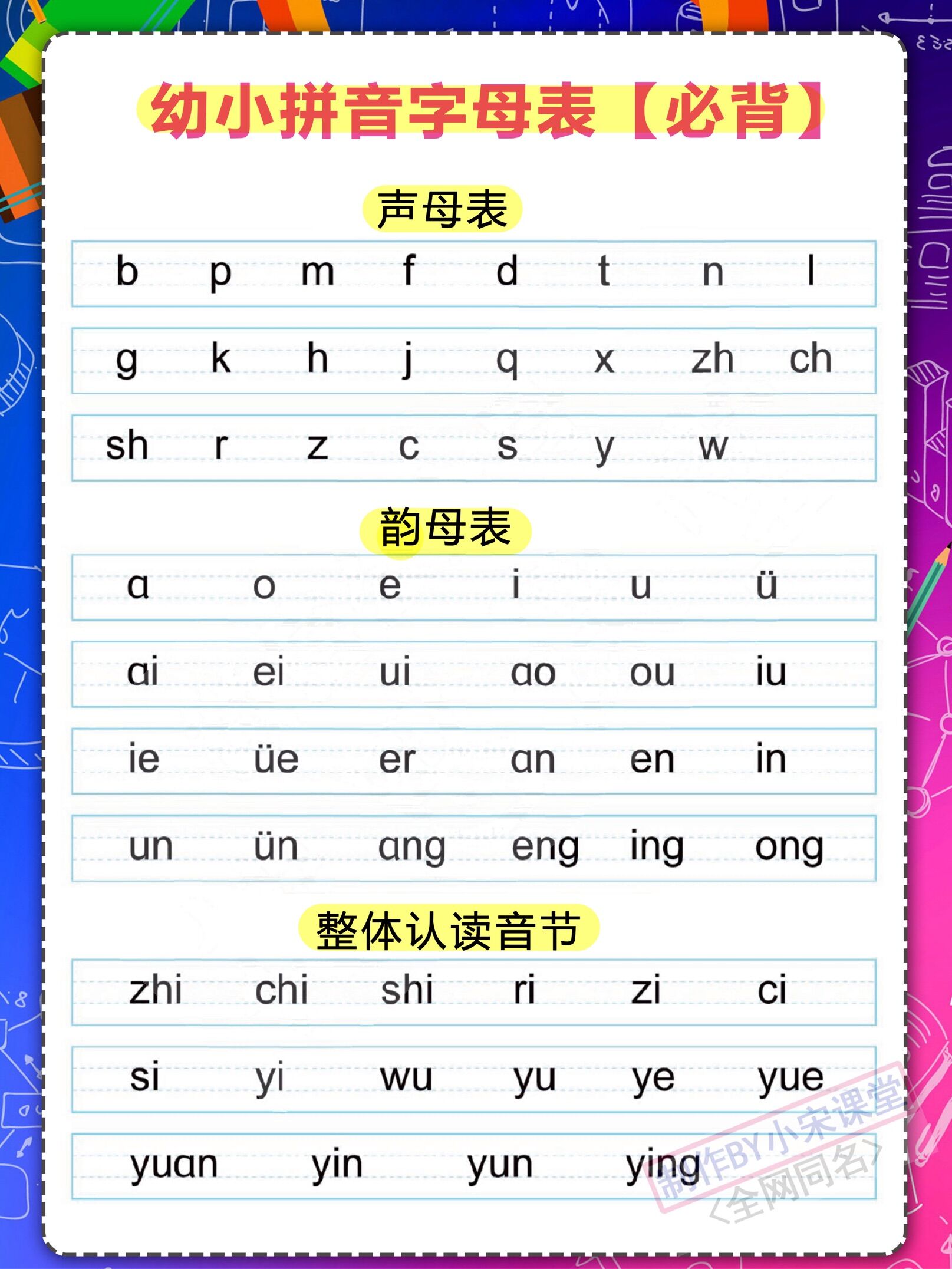 幼小衔接单韵母声母加声调练习题,学前班拼音声母和单韵母拼读大全