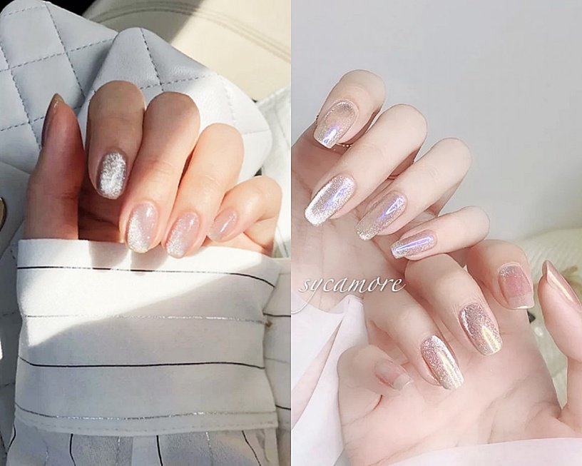 晶石猫眼美甲月牙光,绝美猫眼石美甲