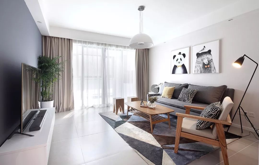 客厅大面积地砖深灰色铺贴效果图,客厅地砖简约铺贴图