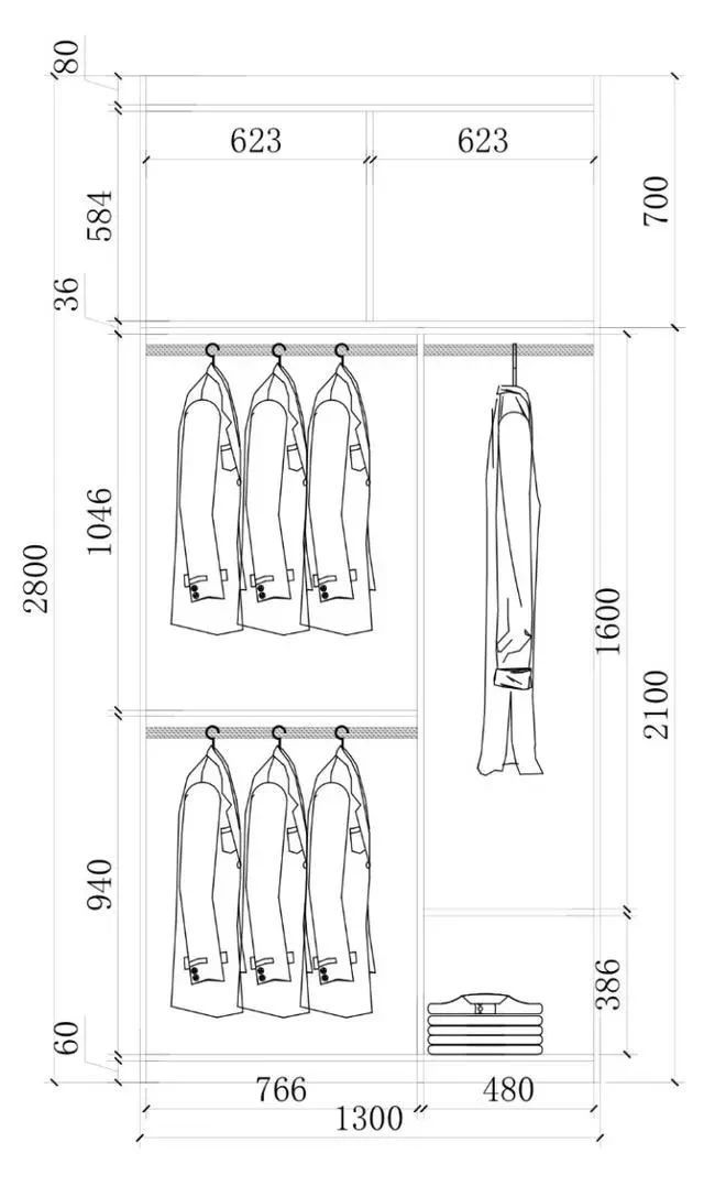 衣柜布局设计尺寸图,52公分的衣柜怎么设计