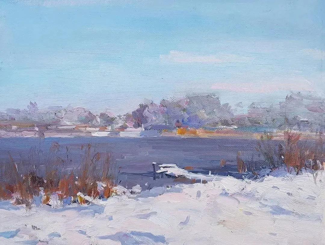 氛围感风景油画作品简单初学者,简单的小清新系油画