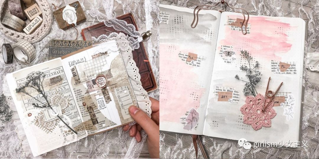 少女色系手帐素材,少女风格简单手帐教程用贴纸
