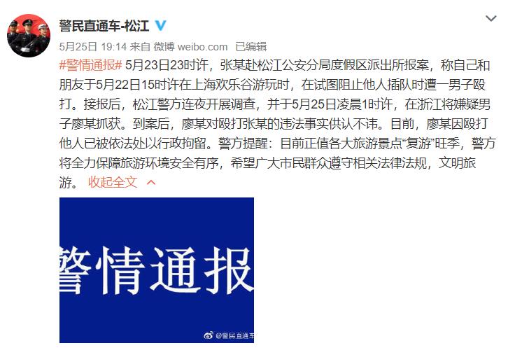 欢乐谷插队男子打人,上海强行闯闸机男子打人袭警后续